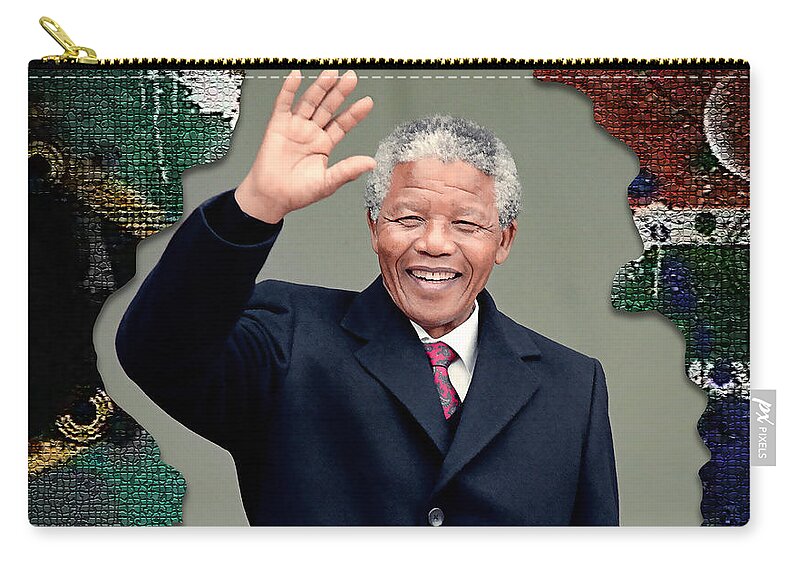 Nelson Mandela Paintings Zip Pouch featuring the mixed media Nelson Mandela by Marvin Blaine