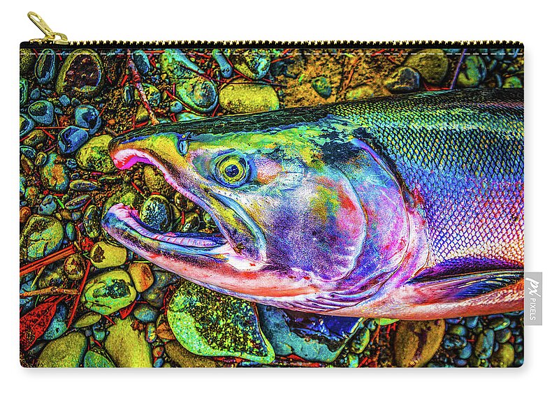 Fishing Zip Pouch featuring the photograph Neon Coho by Jason Brooks