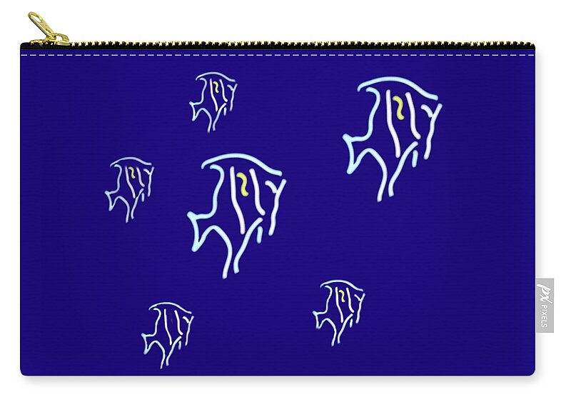 Fish Carry-all Pouch featuring the digital art Neon Fish x6 by David Dehner