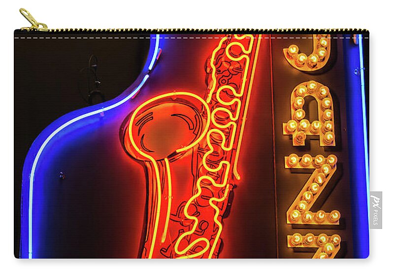 Neon Sign Zip Pouch featuring the photograph Neon Jazz by Pamela Williams