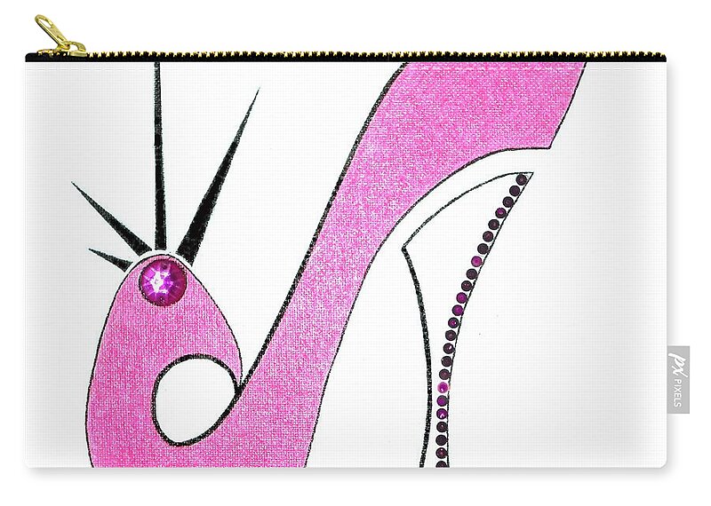 Pop Art Shoe Zip Pouch featuring the painting Neon Pink Stiletto by Jayne Somogy