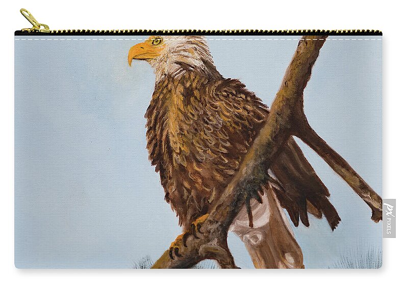 Eagle Looking Out To The Future Zip Pouch featuring the painting Never Give Up by Kathy Knopp