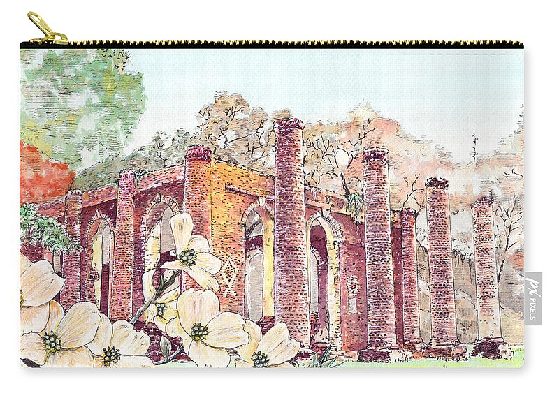 Ruins Zip Pouch featuring the painting New Dogwoods at Old Sheldon - Revisited by Thomas Hamm
