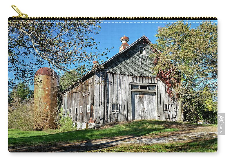 Landscape Zip Pouch featuring the photograph New England Barn with Tiled Silo by Betty Denise