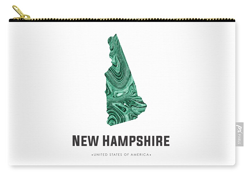 New Hampshire Zip Pouch featuring the mixed media New Hampshire Map Art Abstract in Blue Green by Studio Grafiikka