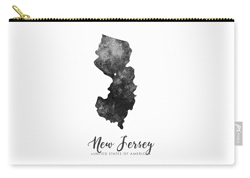 New Jersey Zip Pouch featuring the mixed media New Jersey State Map Art - Grunge Silhouette by Studio Grafiikka