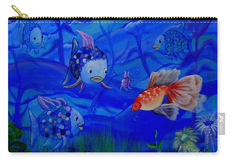 Fish Zip Pouch featuring the painting New Kid in Town by Quwatha Valentine