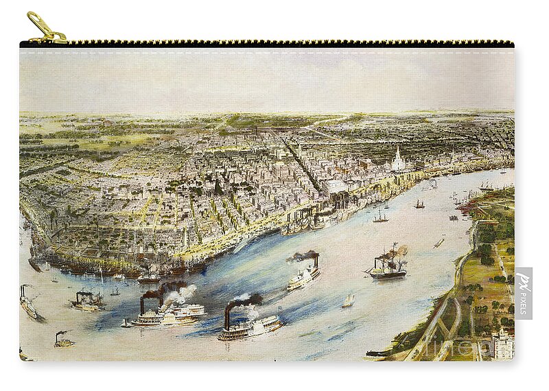 1851 Zip Pouch featuring the photograph New Orleans, 1851 by Granger