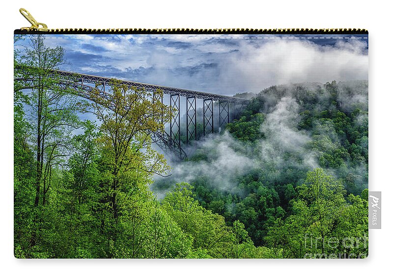 Usa Zip Pouch featuring the photograph New River Gorge Bridge Morning by Thomas R Fletcher