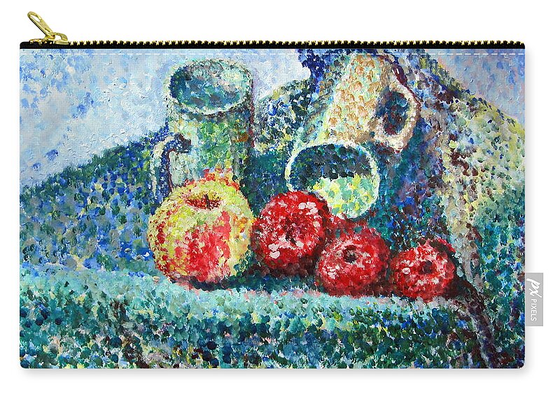 Painted In Dots To Make Up The Colours For The Zip Pouch featuring the painting New work painted in Pointillism by Errol Jameson
