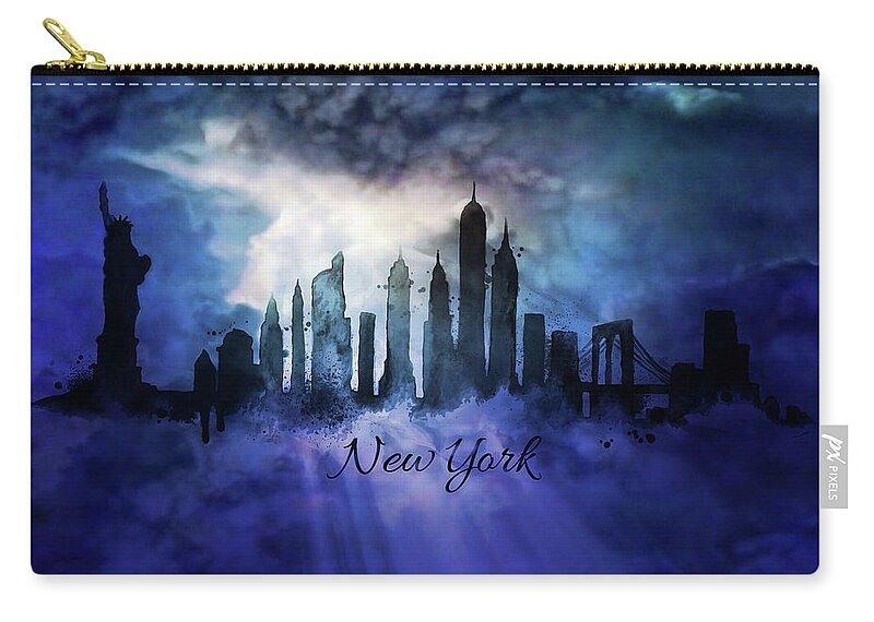 New York Skyline Zip Pouch featuring the painting New York city Skyline at night by Lilia S