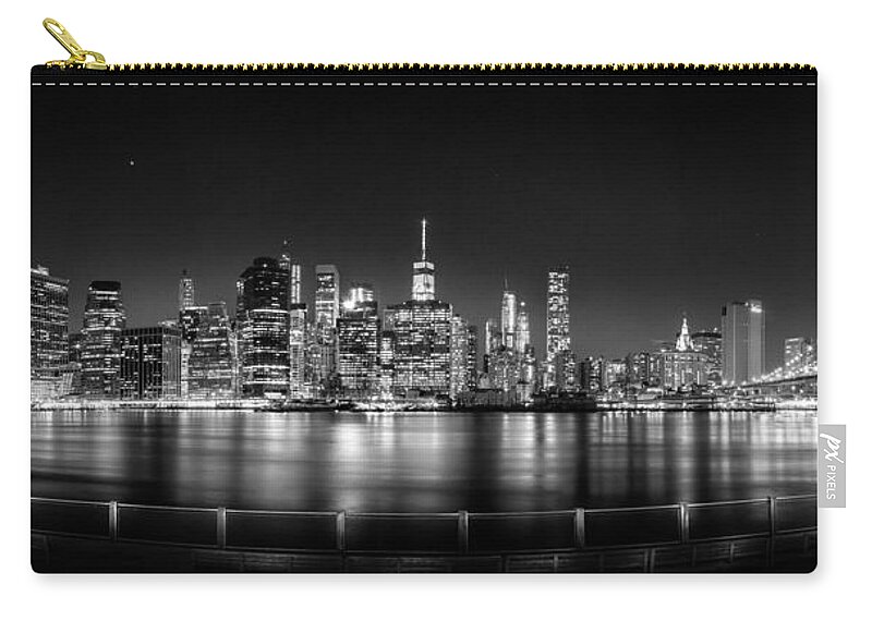 New York City Skyline Zip Pouch featuring the photograph New York City Skyline Panorama At Night BW by Az Jackson