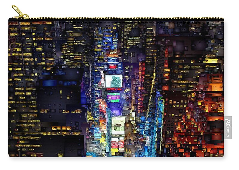 Rafael Salazar Zip Pouch featuring the digital art New York City - Times Square by Rafael Salazar
