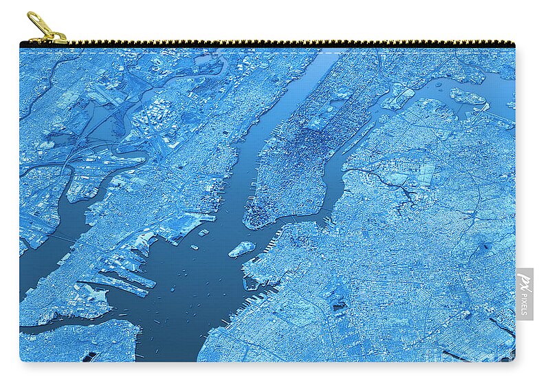 New York City Zip Pouch featuring the digital art New York City Topographic Map 3D Landscape View Blue Color by Frank Ramspott