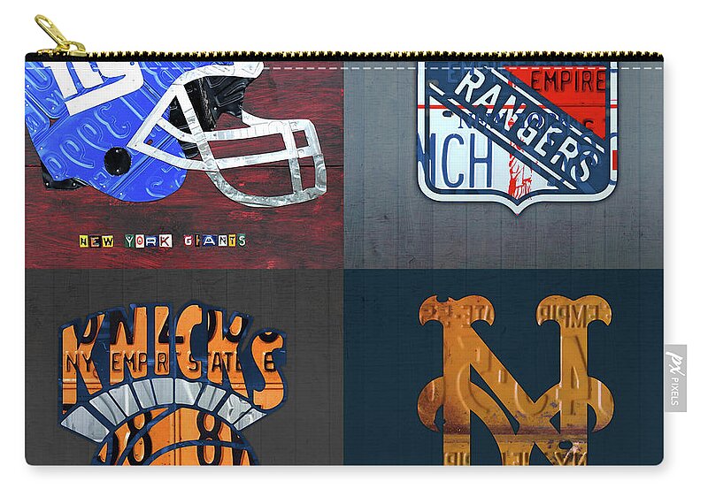 New York Sports Team Logo License Plate Art Giants Rangers Knicks Mets V8  Zip Pouch by Design Turnpike - Pixels