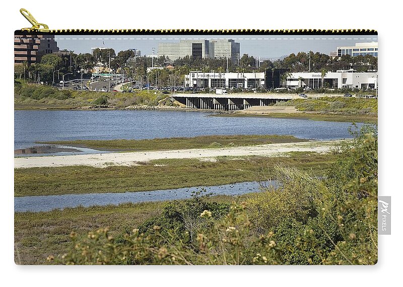 Linda Brody Zip Pouch featuring the photograph Newport Estuary and Nearby Businesses by Linda Brody