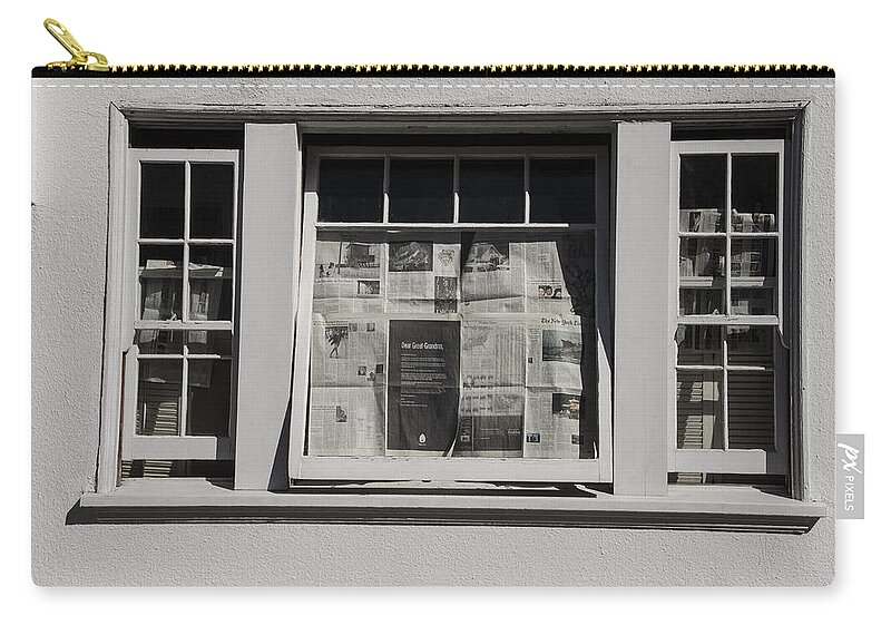 Shadow Zip Pouch featuring the photograph Newspaper Window by Erik Burg