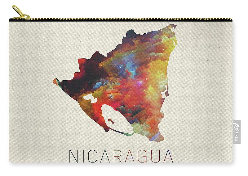 Nicaragua Zip Pouch featuring the mixed media Nicaragua Watercolor Map by Design Turnpike