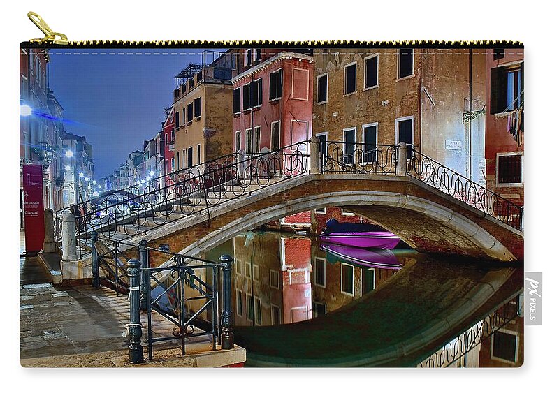 Venice Zip Pouch featuring the photograph Night Bridge in Venice by Frozen in Time Fine Art Photography