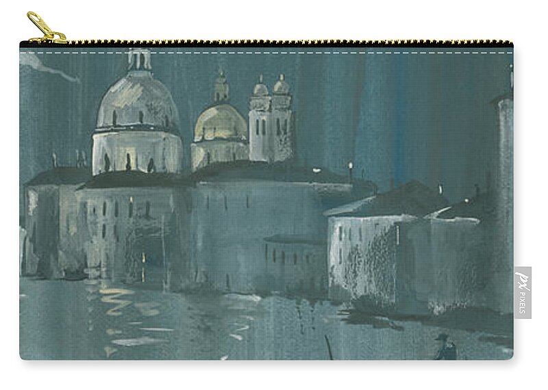 Painting Zip Pouch featuring the painting Night in Venice. Gondolas by Igor Sakurov