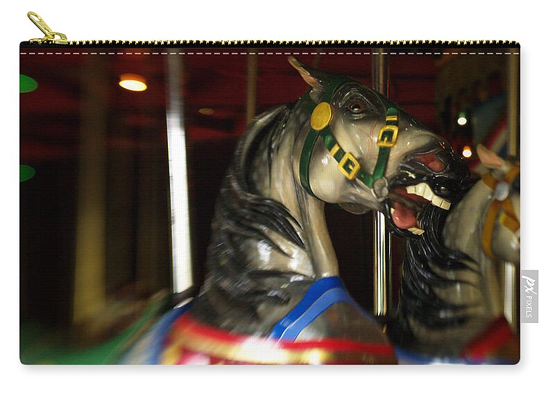 Nyc Zip Pouch featuring the photograph Night Mares At The Central Park Carousel 3 by Dorothy Lee