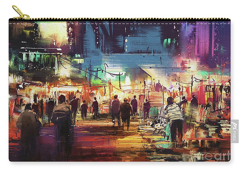 Abstract Zip Pouch featuring the painting Night Market by Tithi Luadthong