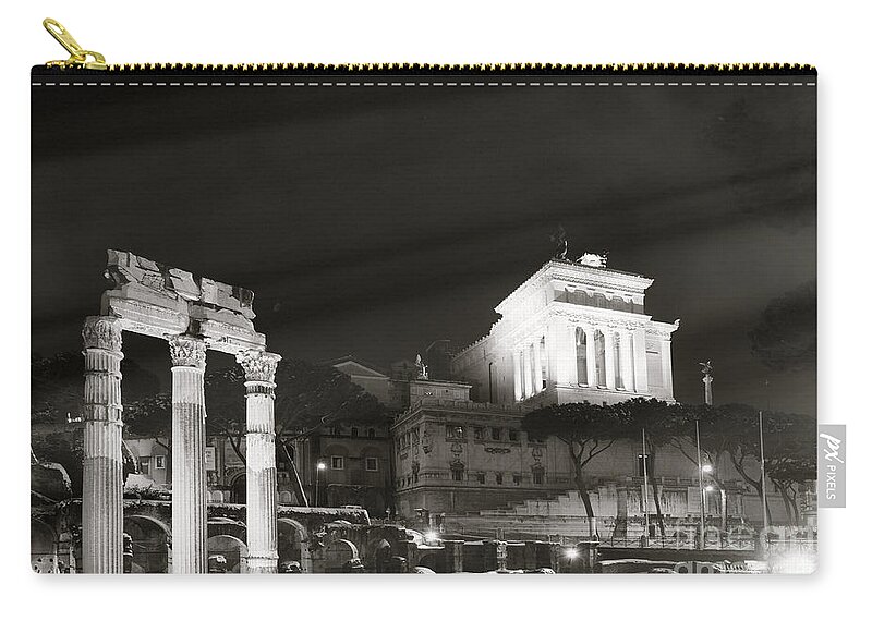 Forum Rome Zip Pouch featuring the photograph Night Panorama in Rome by Stefano Senise