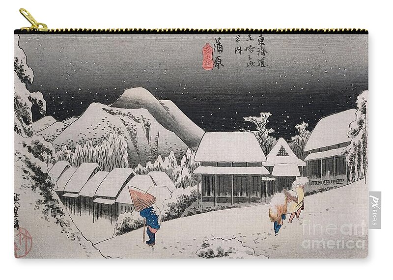 Night Snow Zip Pouch featuring the painting Night Snow by Hiroshige