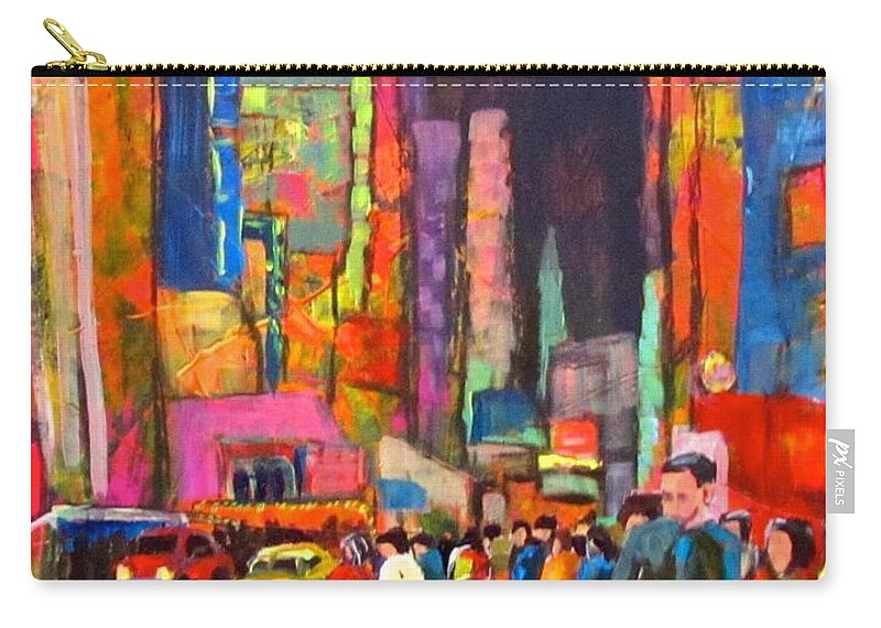 Night Zip Pouch featuring the painting Night Street in Theater District by Barbara O'Toole