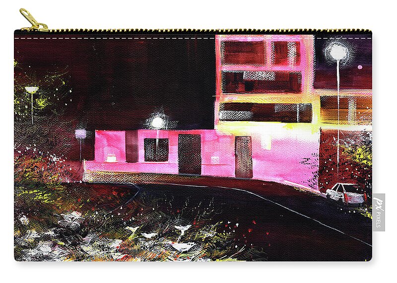 Cityscape Zip Pouch featuring the painting Night Walk by Anil Nene