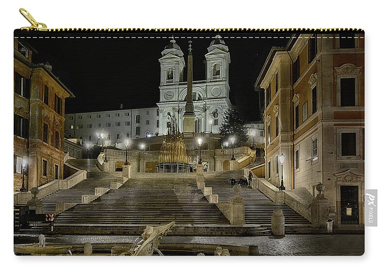 Rome Zip Pouch featuring the photograph night walk in Rome to the Spanish Steps by Joachim G Pinkawa