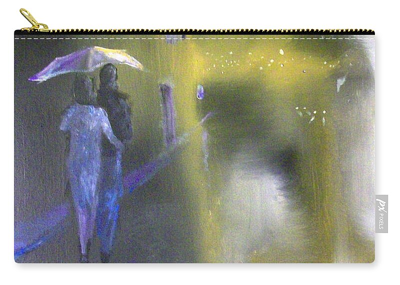 Art Zip Pouch featuring the painting Night Walk in the Rain by Raymond Doward