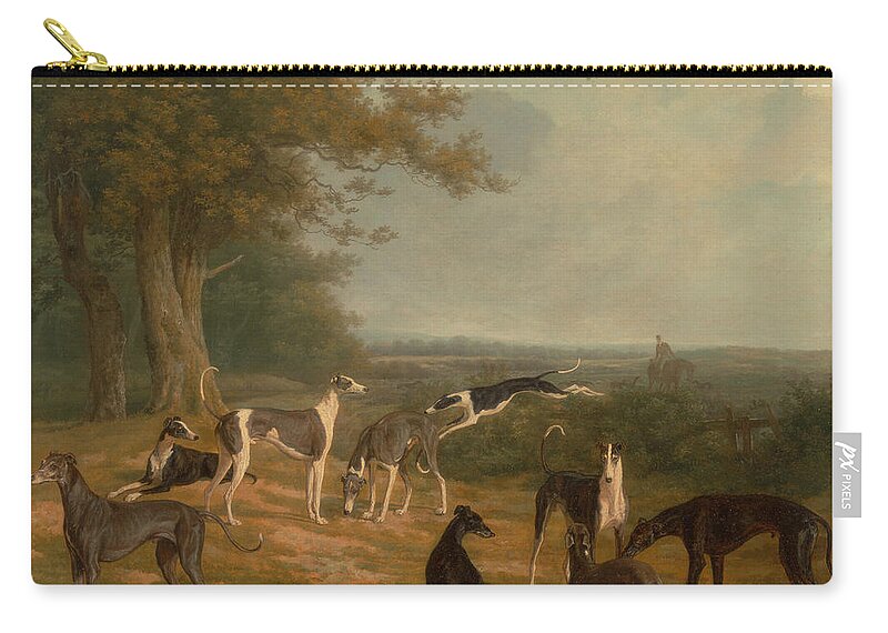 Jacques-laurent Agasse Zip Pouch featuring the painting Nine Greyhounds in a Landscape by Celestial Images