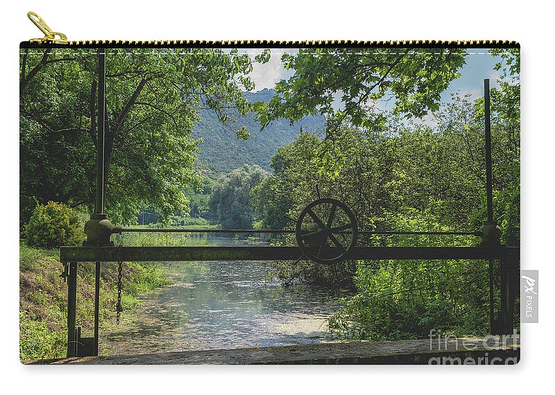 Ninfa Zip Pouch featuring the photograph Ninfa Waterway, Rome Italy by Perry Rodriguez