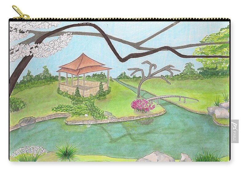 Garden Zip Pouch featuring the drawing Nitobe Memorial Garden by Jayne Somogy