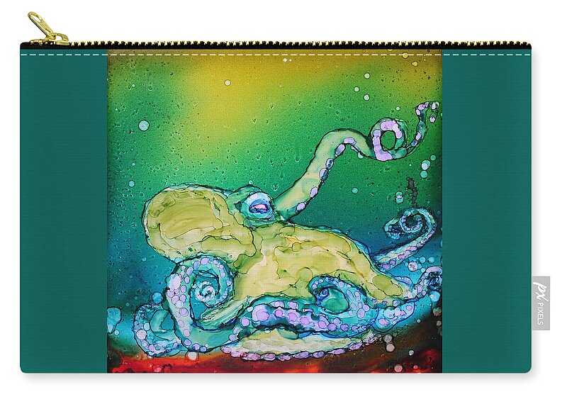 Octopus Zip Pouch featuring the painting No Bones About It by Ruth Kamenev