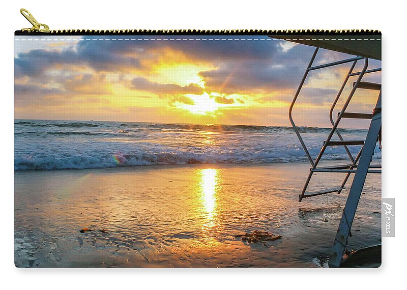 Beach Zip Pouch featuring the photograph No Lifeguard on Duty by Alison Frank