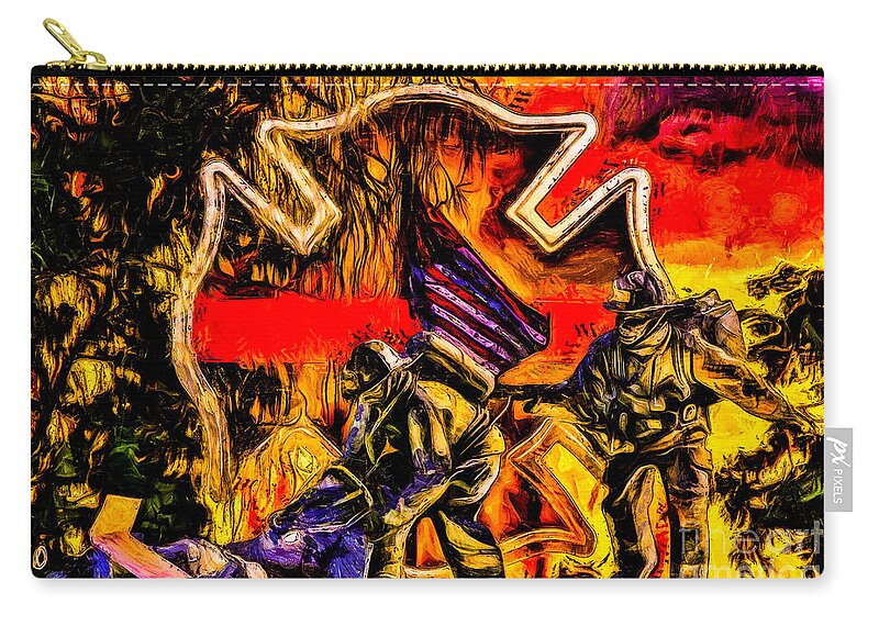 Firefighting Zip Pouch featuring the digital art No one left behind - Oil by Tommy Anderson