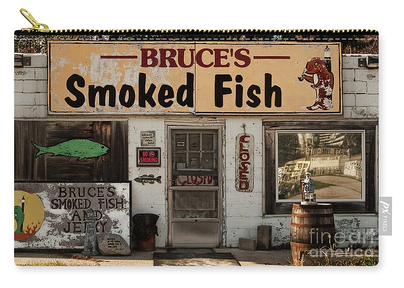 Fish Zip Pouch featuring the photograph No Smoking Smoked Fish by Terry Doyle