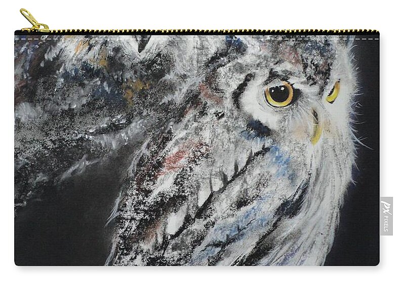 Owl Zip Pouch featuring the pastel Noble Owl Guardian of the Afterlife by Carla Carson