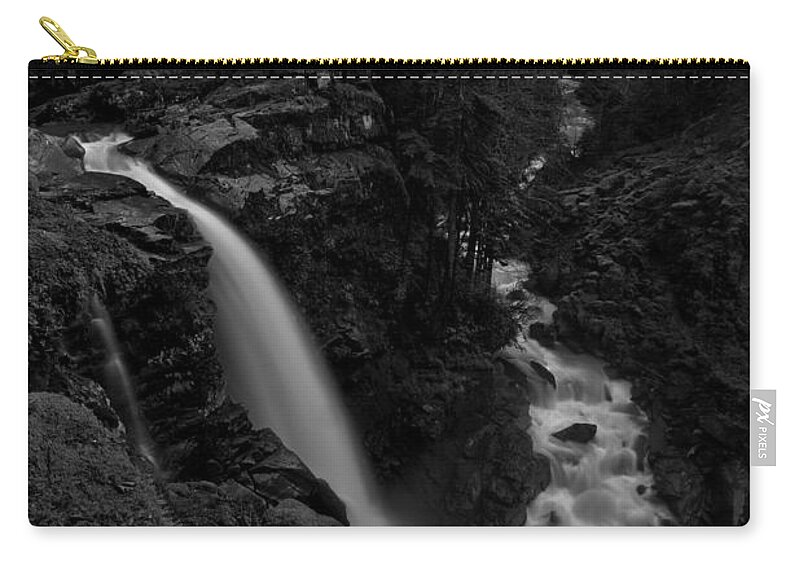 Black And White Zip Pouch featuring the photograph Nooksack Falls Black And White Portrait by Adam Jewell