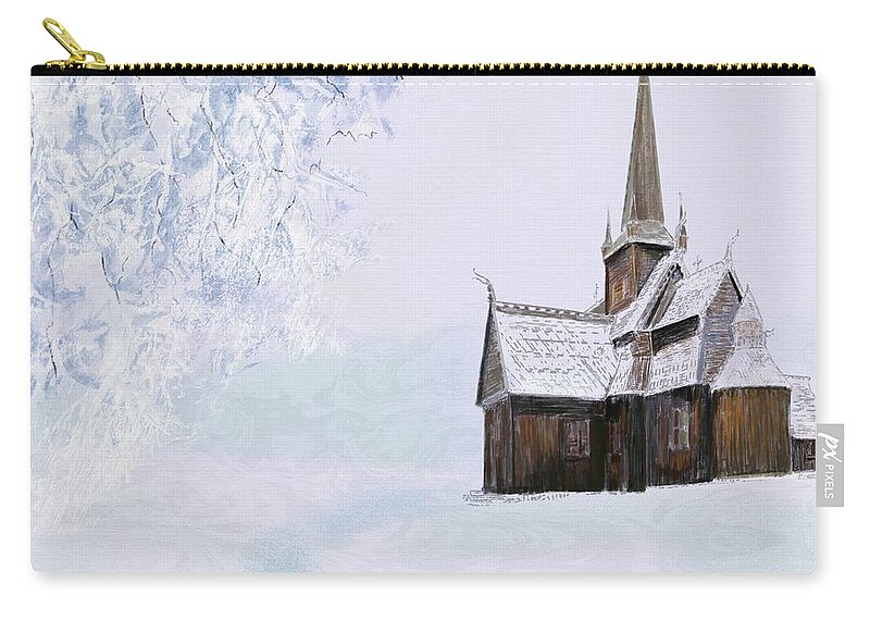 Victor Shelley Zip Pouch featuring the painting Norsk Kirke by Victor Shelley