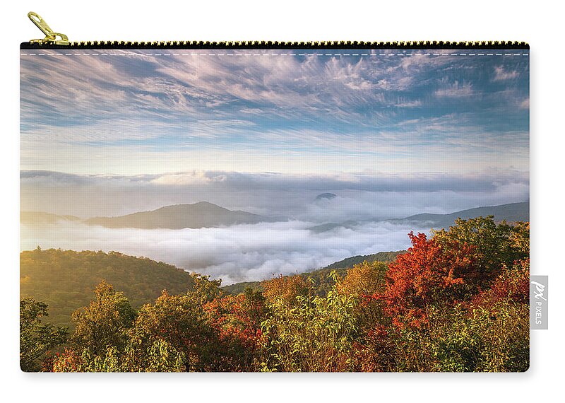 North Carolina Zip Pouch featuring the photograph North Carolina Autumn Sunrise Blue Ridge Parkway Fall Foliage NC Mountains by Dave Allen