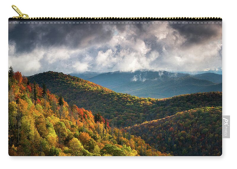 North Carolina Zip Pouch featuring the photograph North Carolina Mountains Asheville NC Autumn Sunrise by Dave Allen