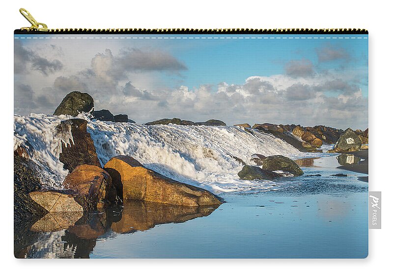 North Jetty Zip Pouch featuring the photograph North Spit Wave Spillover by Greg Nyquist