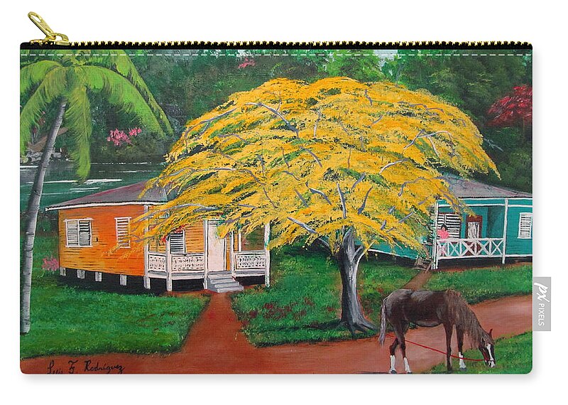Old Wooden Homes Zip Pouch featuring the painting Nostalgia by Luis F Rodriguez