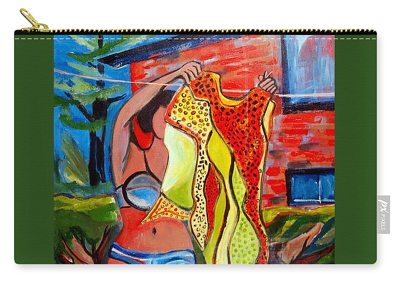 Girl In Bikini Zip Pouch featuring the painting Not Your Grandma's Clothes Line by Betty Pieper