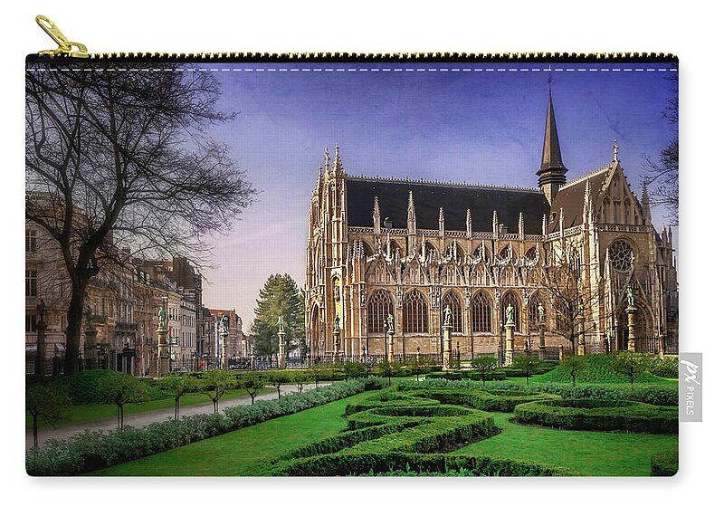 Brussels Zip Pouch featuring the photograph Notre Dame du Sablon in Brussels by Carol Japp