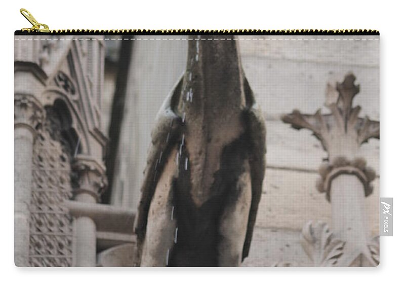 Notre Dame Cathedral Zip Pouch featuring the photograph Rain Spouting Gargoyle. by Christopher J Kirby