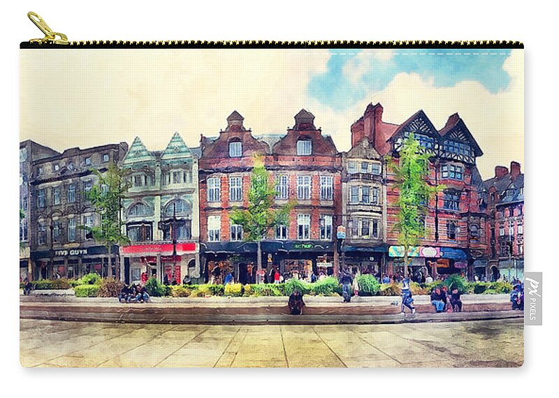 Nottingham Zip Pouch featuring the painting Nottingham panorama city watercolor by Justyna Jaszke JBJart